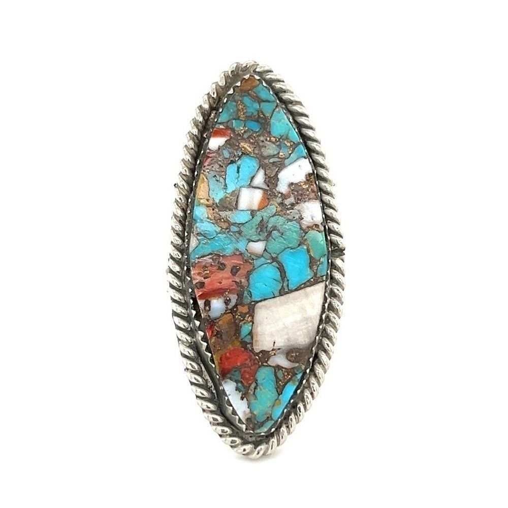‎Silver Mosaic Stone Ring